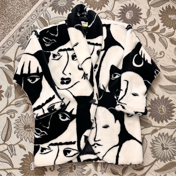 Vintage Donnybrook Faux Fur Coat Jacket Car Coat Faces Oversized L Large - Picture 5 of 12